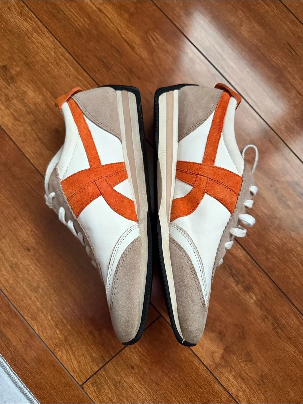 Woman’s Tory Burch Classic Casual Sneakers in White, Beige & Orange